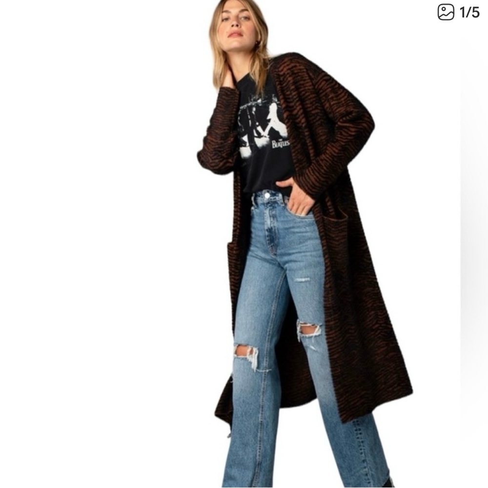 Lovestitch Brown and Black Long Cardigan